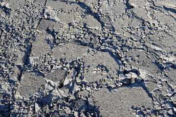 Crushed concrete pavement. Rough structure.