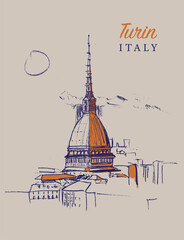 Drawing sketch illustration of Turin, ıtaly