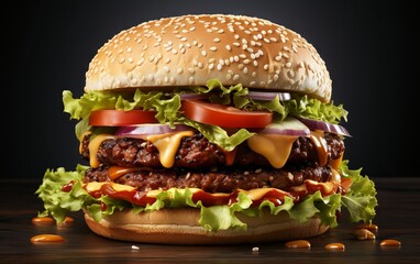 Delicious burger isolated on black background