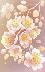 Beautiful cherry blossoms on a colored background. illustration.