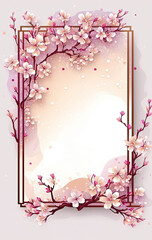 Cherry blossom frame on watercolor background. illustration.