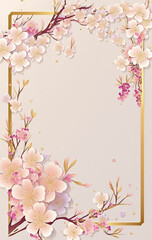 cherry blossom background with gold frame, illustration 