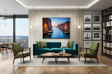 Fototapeta premium living room with fireplace generated AI