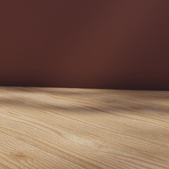 3d product background with empty wood floor, square, shadow background, nature sun light, outside, product backdrop, 3d render