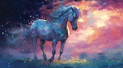 Painting horse in nature's wildlife