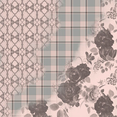 seamless pattern with roses geometric lines