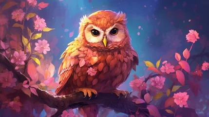 Papier Peint photo Dessins animés de hibou Enchanting and picturesque painting of a cute owl in nature's wildlife