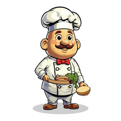Cute potato chef cartoon mascot character hold vegetables vector illustration