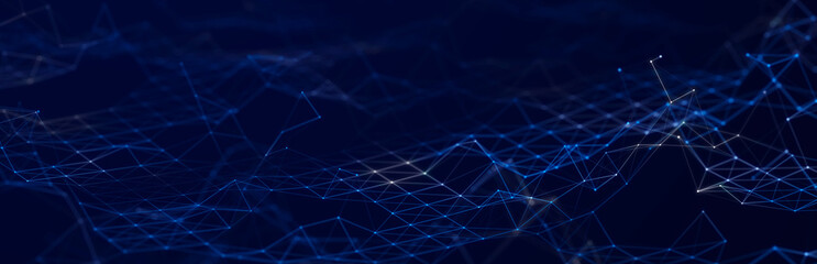 Abstract illustration with connected dots and lines. Digital network background. The concept of science, technology. 3D