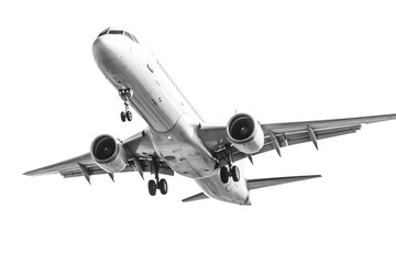 Flying up passenger airplane. A white jet plane flying. Isolated on Transparent background. - obrazy, fototapety, plakaty