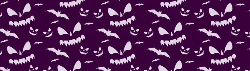 Seamless Halloween Pattern with Bat, Pumpkin, Witch Hat, Jack o' Lantern Face: A Vector Illustration for Eerie Delights