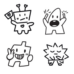 Cute Monsters Set. Thin line style. Funny and cute monster character vector set. isolated on white background. Vector illustration