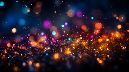 Mystical Fire Embers Abstract Dark Background with Colorful Sparkles.