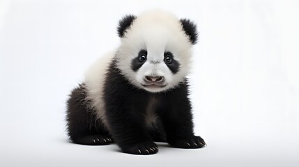 Panda cub on white background