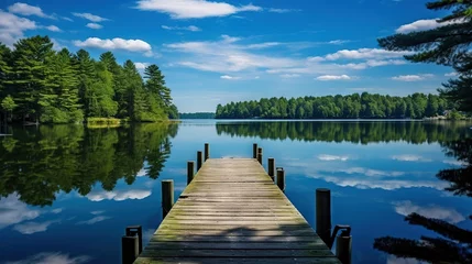 Foto op Canvas  a wooden dock sitting on top of a lake next to a forest.  generative ai © Anna