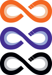 Three infinity symbols in different colors on white background