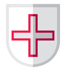 Obraz premium Vector double red and white cross on shield, heraldic symbol
