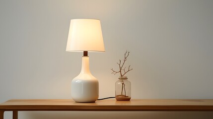 small and simple lamp on a table, white background