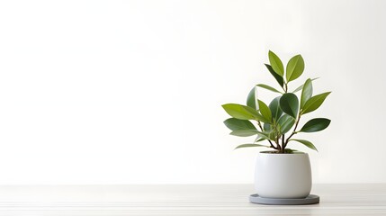 small and simple plant on a table, white background - obrazy, fototapety, plakaty
