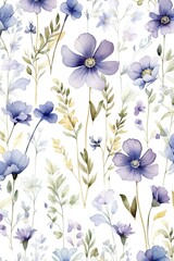 Fototapeta premium Fleurs, feuilles, plantes et papillons volants multicolores abstraits sans couture. Vecteurs de motif isolés sur fond blanc, illustration panoramique prairie d'été. IA générative, générative, IA.
