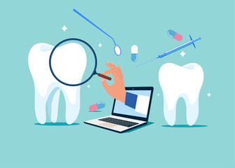 Diagnostics stomatology and Orthodontics Medical Center Dental Care. Vector illustration. 