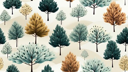  a group of trees that are painted in different shades of blue, brown and green.  generative ai