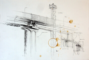 Sketch of a bridge with a tower on the right side