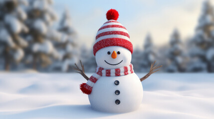 Obraz premium A snowman with a festive hat and