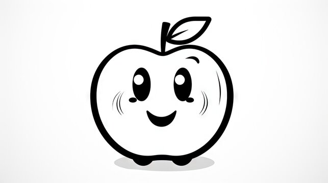 a black and white picture of an apple with a smiling face.  generative ai
