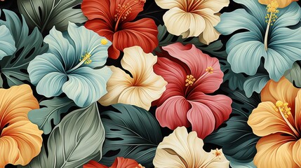  a bunch of colorful flowers on a black background with green leaves.  generative ai