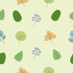 Cute trees and leaves pattern. Abstract pattern with geometric elements in the shape of a tree. Pastel color. Ecological eco safe concept