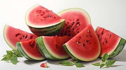 cut pieces of watermelon on a white background