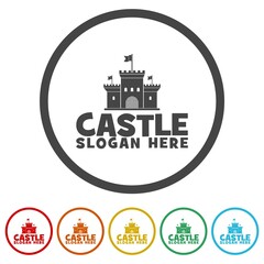 Castle template logo. Set icons in color circle buttons