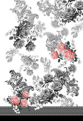 flowers roses black white design print