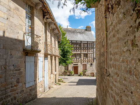 A street of Moncontour in Brittany, France