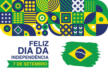 Brazilian Independence Day : Vector Illustration Celebrating Freedom on September 7th, Brazil independence Day with flag and abstract geometric shapes