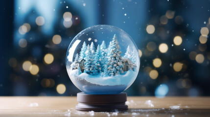 Fototapeta na wymiar A snowy scene inside a snow globe