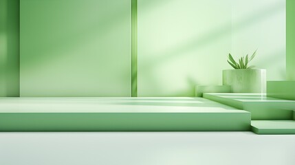 Abstract Studio Background in light green Colors. Minimal Showroom for Product Presentation
