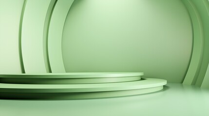 Abstract Studio Background in light green Colors. Minimal Showroom for Product Presentation
