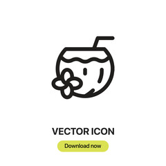 Coconut Drink icon vector. Linear-style sign for mobile concept and web design. Coconut Drink illustration. Pixel vector graphics - Vector.