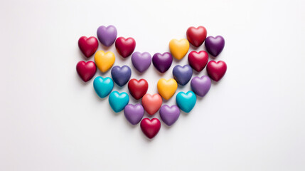 Heartshaped candy in shape of heart on white copyspace background