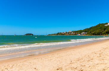 Fototapeta na wymiar beach with palm trees brazil, santa catarina, florianopolis, national and international jurere