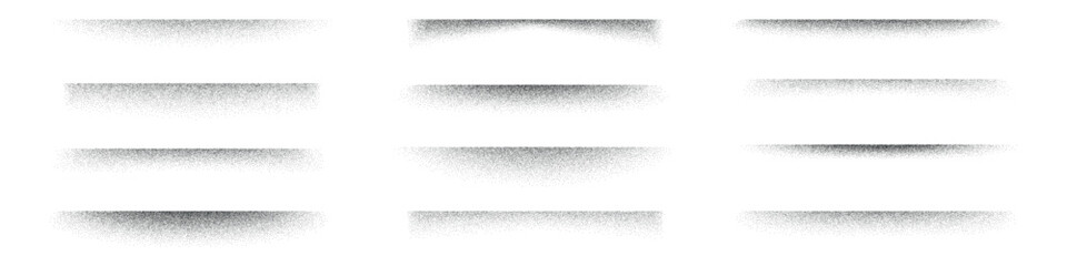 Shadow effects with grain, noise, and dot patterns. shade in black gradient with stipple, sand texture. Flat vector illustrations isolated in background. - obrazy, fototapety, plakaty