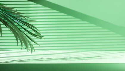 Fototapeta na wymiar Abstract studio green background for product presentation. Empty room with shadows of window and flowers and palm leaves . 3d room with copy space. Summer concert. backdrop. beauty product placement.