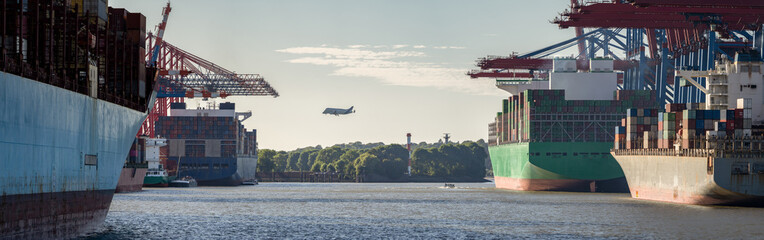 Container terminal in the port of Hamburg in sunny weather
