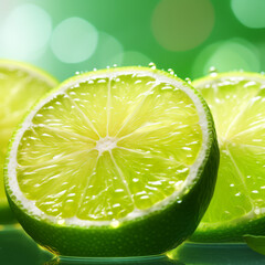 Juicy lime slices with green and blurring background