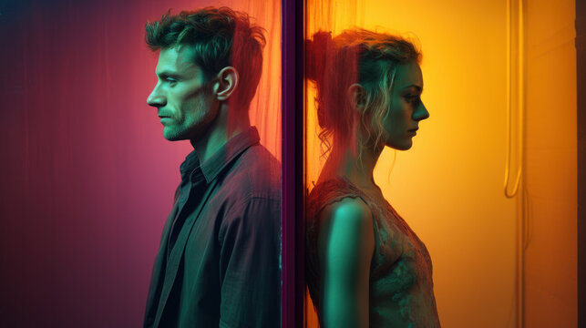 The Great Divide: Man and Woman Silhouettes in Crisis
