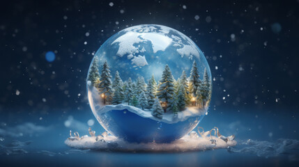 A snow globe with Christmas trees inside