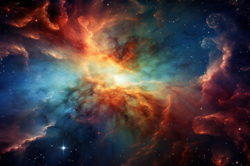 Fototapeta na wymiar Deep space abstract background with vibrant nebulas, sparkling star fields, and remote galaxies