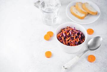 Red Cabbage carrot salad in a bowl